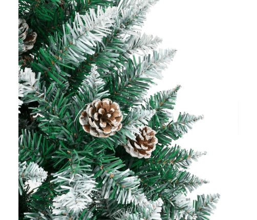 Árbol de Navidad delgado madera auténtica y piñas PVC 210 cm