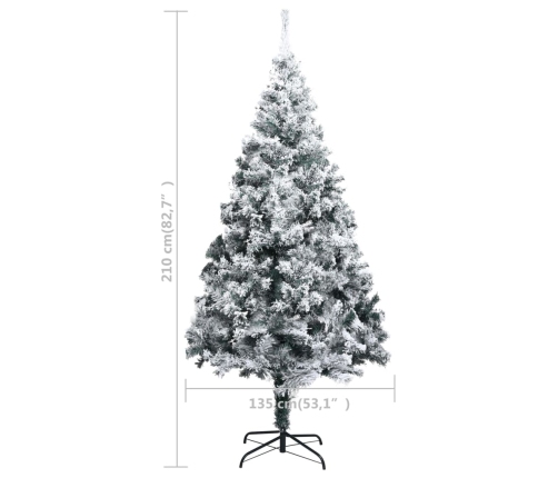 Árbol de Navidad artificial verde con nieve 210 cm