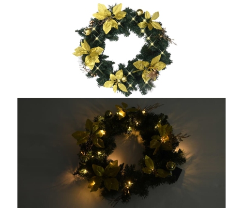 Corona de Navidad con luces LED PVC verde 60 cm