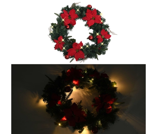 Corona de Navidad con luces LED PVC verde 60 cm