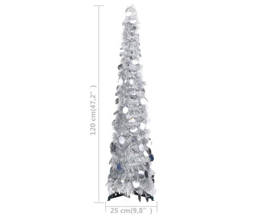 Árbol de Navidad artificial emergente PET plateado 120 cm