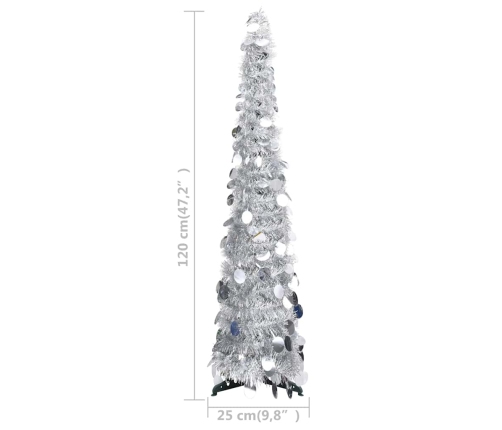 Árbol de Navidad artificial emergente PET plateado 120 cm