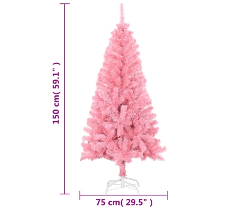 Árbol de Navidad artificial con soporte PVC rosa 150 cm