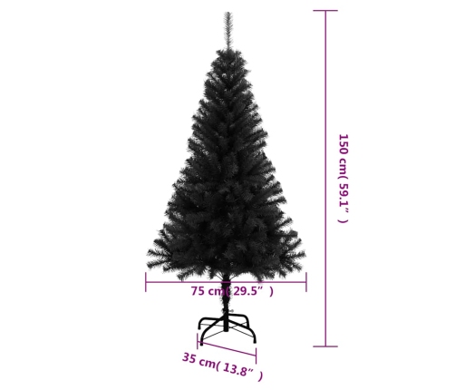 Árbol de Navidad artificial con soporte PVC negro 150 cm