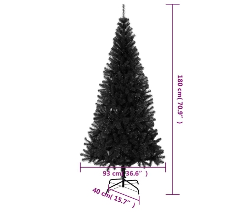 Árbol de Navidad artificial con soporte PVC negro 180 cm