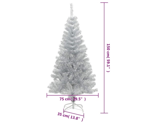 Árbol de Navidad artificial con soporte PET plateado 150 cm