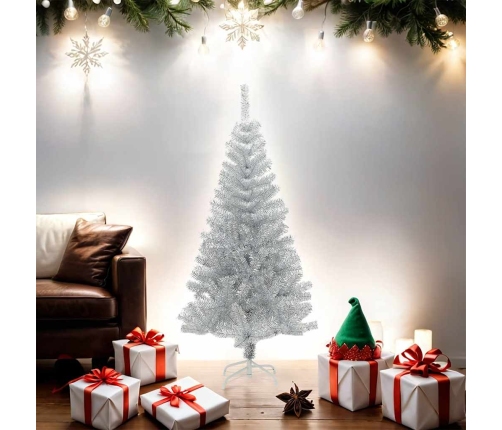 Árbol de Navidad artificial con soporte PET plateado 150 cm