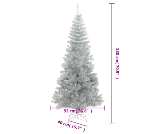 Árbol de Navidad artificial con soporte plateado PET 180 cm