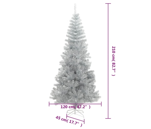 Árbol de Navidad artificial con soporte plateado PET 210 cm