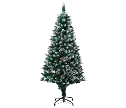 Árbol de Navidad artificial con piñas y nieve blanca 150 cm