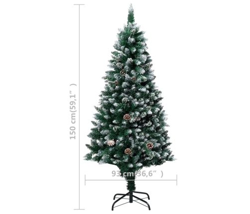 Árbol de Navidad artificial con piñas y nieve blanca 150 cm