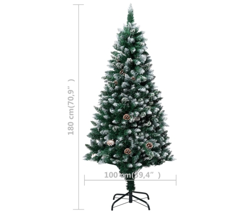 Árbol de Navidad artificial con piñas y nieve blanca 180 cm