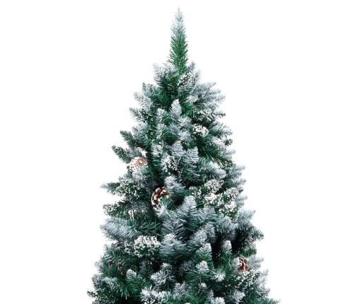 Árbol de Navidad artificial con piñas y nieve blanca 210 cm