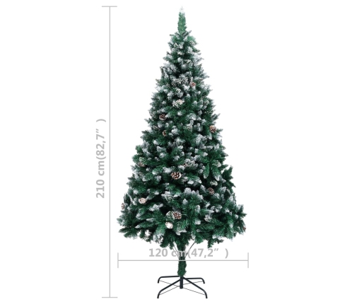 Árbol de Navidad artificial con piñas y nieve blanca 210 cm