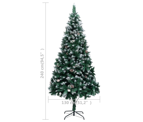 Árbol de Navidad artificial con piñas y nieve blanca 240 cm