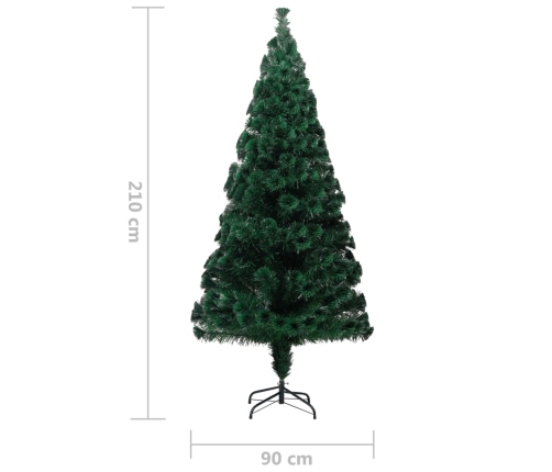 Árbol de Navidad artificial y soporte fibra óptica verde 210 cm