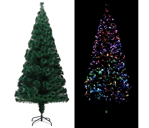 Árbol de Navidad artificial y soporte fibra óptica verde 210 cm