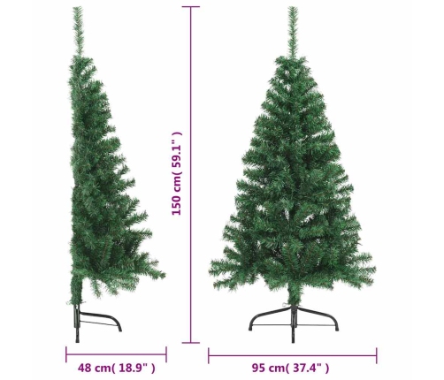 Medio árbol de Navidad artificial con soporte PVC verde 150 cm