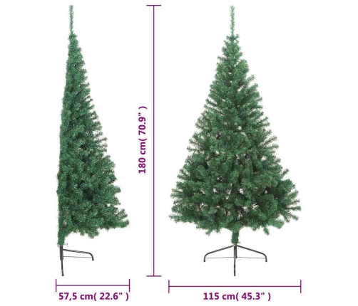 Medio árbol de Navidad artificial con soporte PVC verde 180 cm