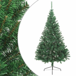 Medio árbol de Navidad artificial con soporte PVC verde 210 cm