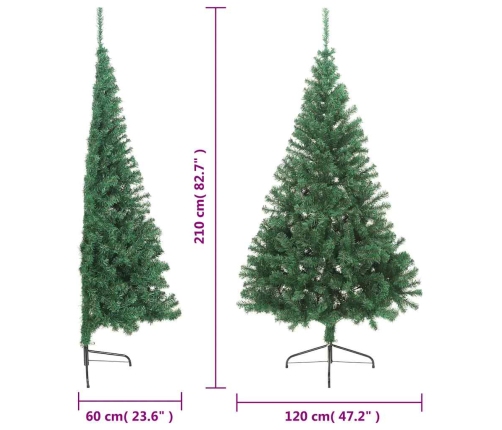 Medio árbol de Navidad artificial con soporte PVC verde 210 cm