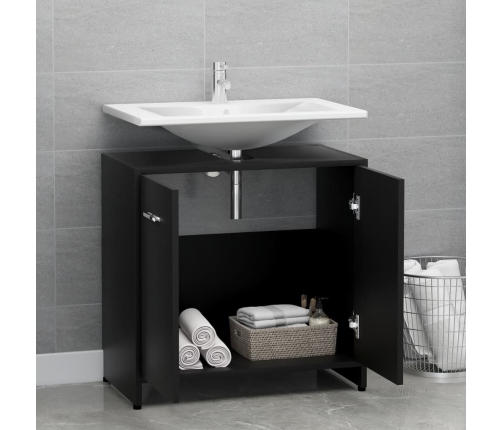 Armario de baño madera contrachapada negro 60x33x61 cm