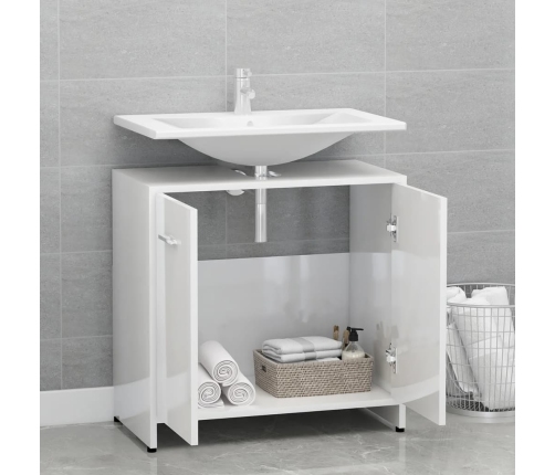 Armario de baño madera contrachapada blanco brillo 60x33x61 cm