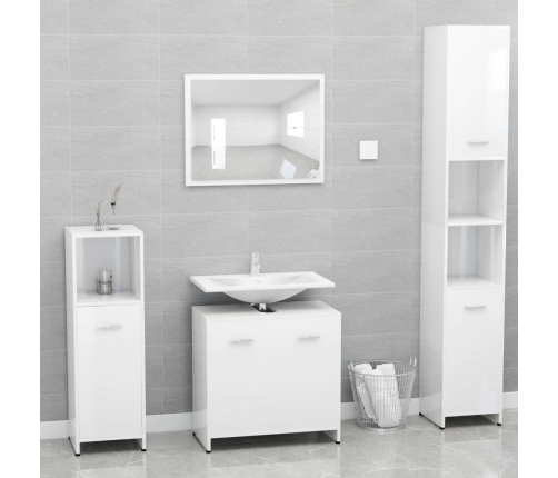 Armario de baño madera contrachapada blanco brillo 60x33x61 cm