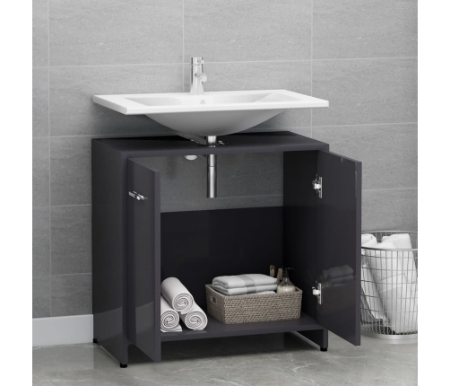 Armario de baño madera contrachapada gris brillo 60x33x61 cm