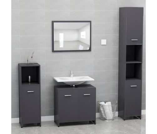 Armario de baño madera contrachapada gris brillo 60x33x61 cm