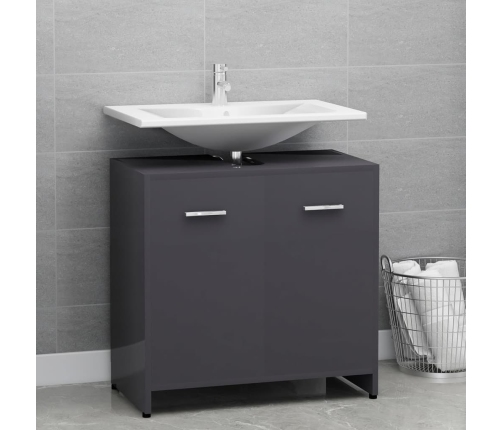 Armario de baño madera contrachapada gris brillo 60x33x61 cm