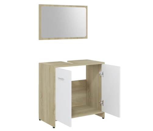 Conjunto de muebles de baño madera contrachapada blanco y roble