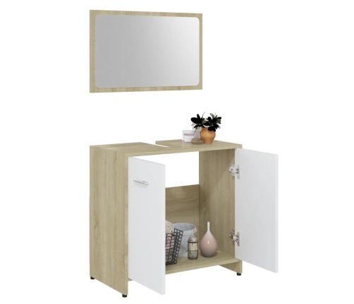 Conjunto de muebles de baño madera contrachapada blanco y roble