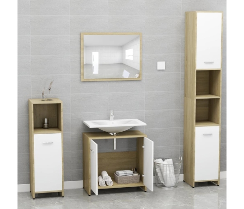 Conjunto de muebles de baño madera contrachapada blanco y roble