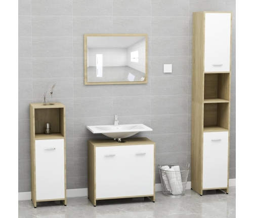 Conjunto de muebles de baño madera contrachapada blanco y roble