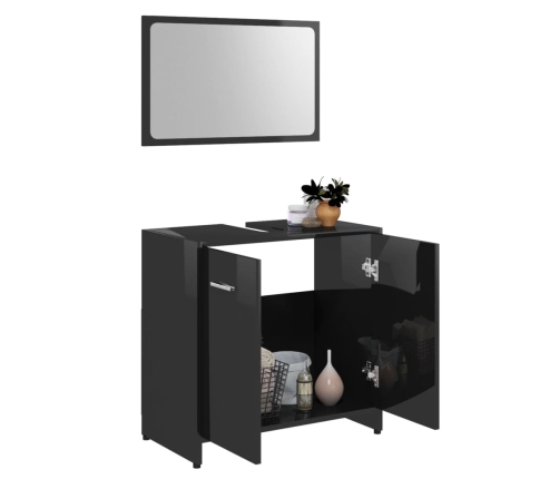 Conjunto de muebles baño madera contrachapado negro brillante