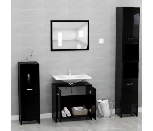 Conjunto de muebles baño madera contrachapado negro brillante