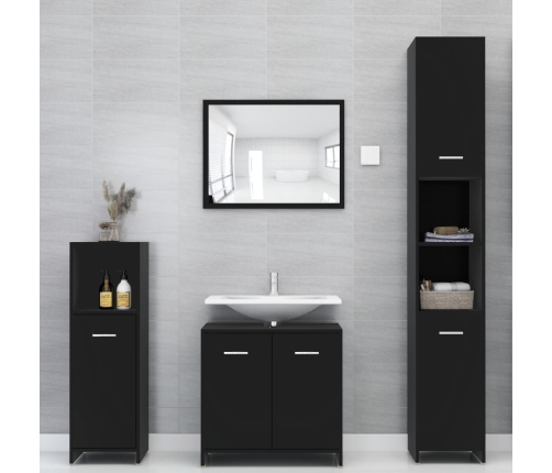 Armario de baño madera contrachapada negro 30x30x95 cm