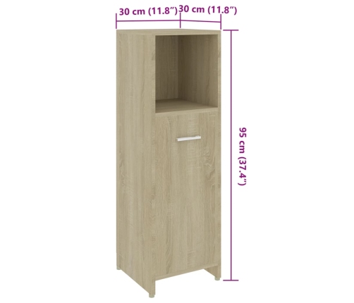 Armario de baño madera contrachapada color roble 30x30x95 cm