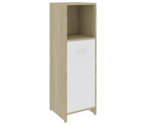 Armario de baño madera contrachapada blanco y roble 30x30x95 cm