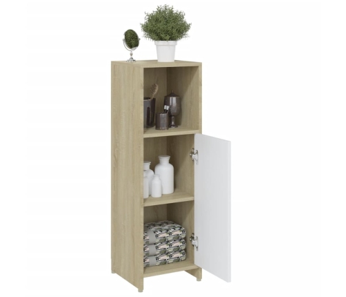 Armario de baño madera contrachapada blanco y roble 30x30x95 cm