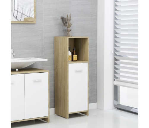 Armario de baño madera contrachapada blanco y roble 30x30x95 cm