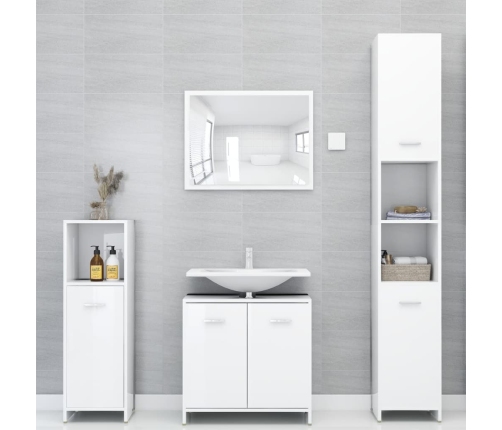 Armario de baño madera contrachapada blanco brillo 30x30x95 cm