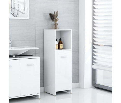 Armario de baño madera contrachapada blanco brillo 30x30x95 cm