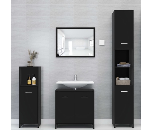 Armario baño madera contrachapada negro brillo 30x30x183,5 cm