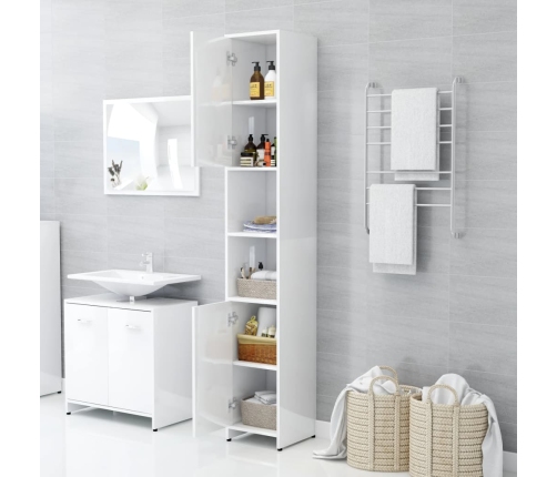 Armario baño madera contrachapada blanco brillo 30x30x183,5 cm