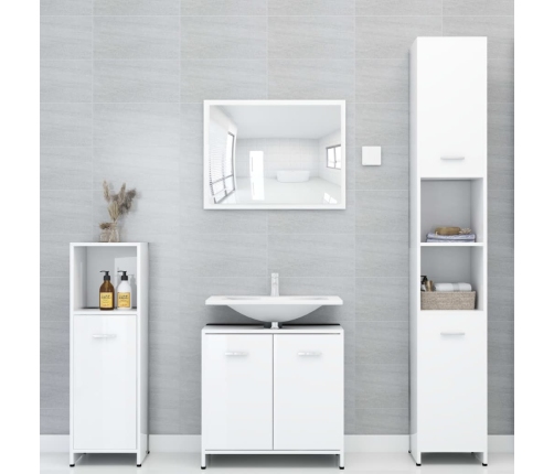 Armario baño madera contrachapada blanco brillo 30x30x183,5 cm