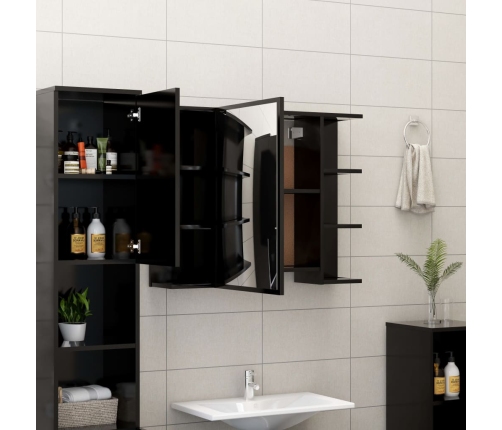 Armario de espejo de baño contrachapada negro 80x20,5x64 cm