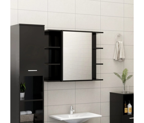 Armario de espejo de baño contrachapada negro 80x20,5x64 cm