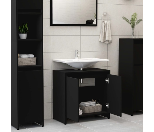 Armario de baño madera contrachapada negro 60x33x61 cm